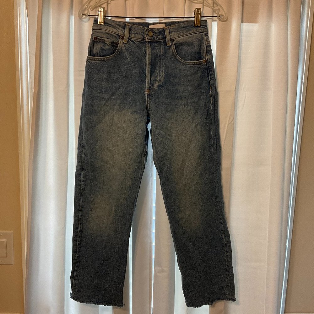 Boyish The Tommy Stretch Jeans 24 Blue Button Fly High-Rise Straight Raw Hem